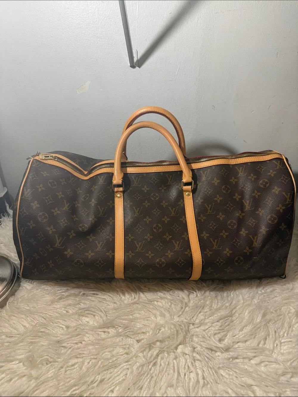 Louis Vuitton RA 780-003  Canvas Keepall Duffel Bag Brown / tan leather bag larg